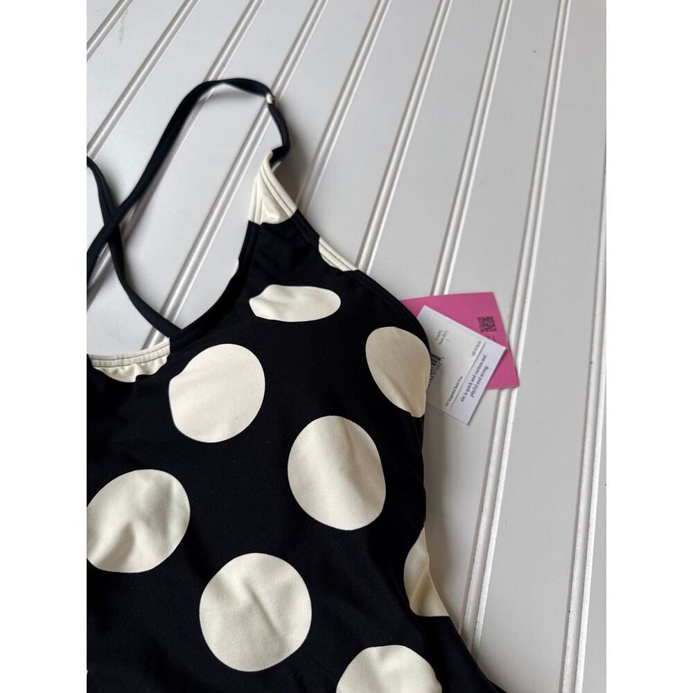 NWT Kate Spade Polka Dot Swimsuit One Piece Bathing Suit Black White Lace Up L - Picture 3 of 5